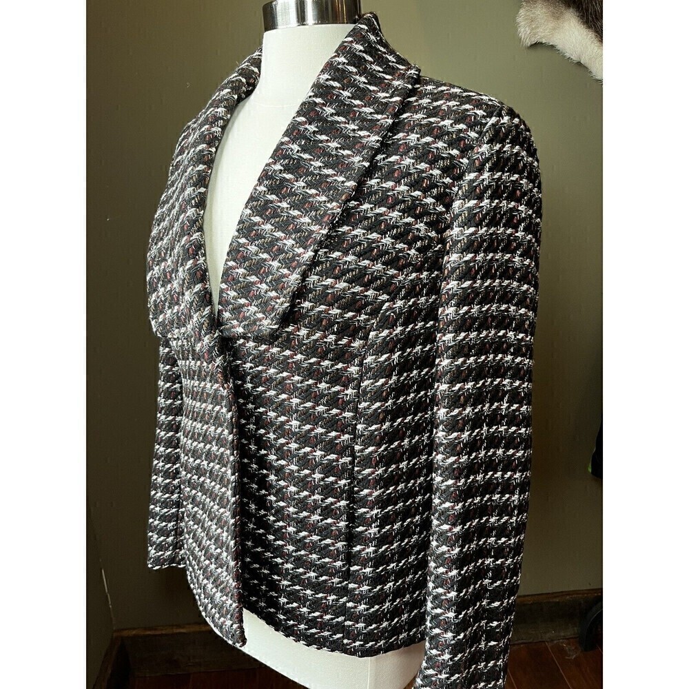 Coldwater Creek Shimmer Tweed Blazer Womens Sz 10  Black Maroon Single Button